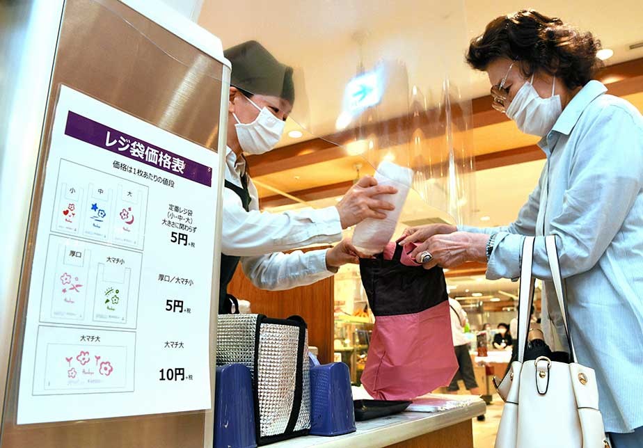 マイバッグを使う買い物客